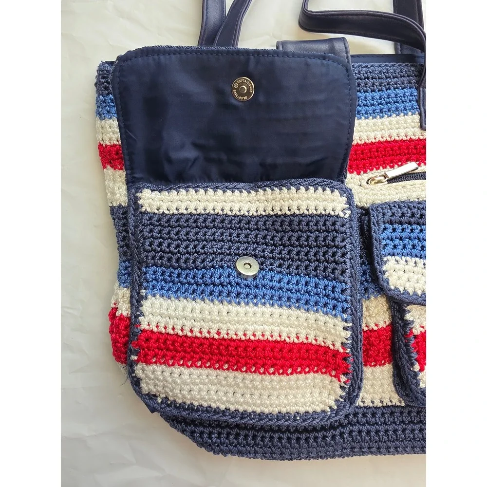 Unbranded Crochet Tote Bag Women Large Multicolor Nautical Striped Excellent